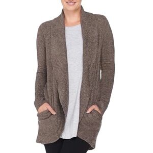 Barefoot Dreams CozyChic Lite Circle Cardigan Sweater Cocoa Brown/ Charcoal LG